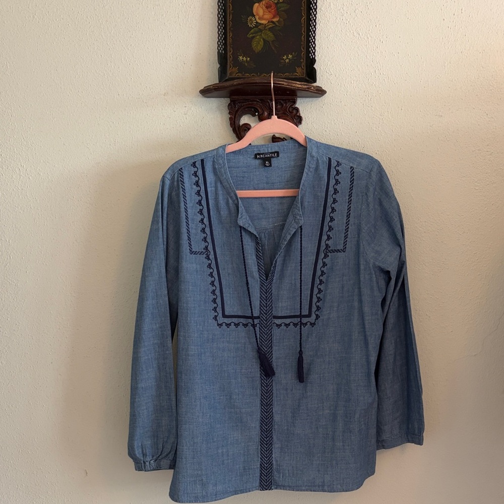 JCrew long sleeve bib-stitched blouse